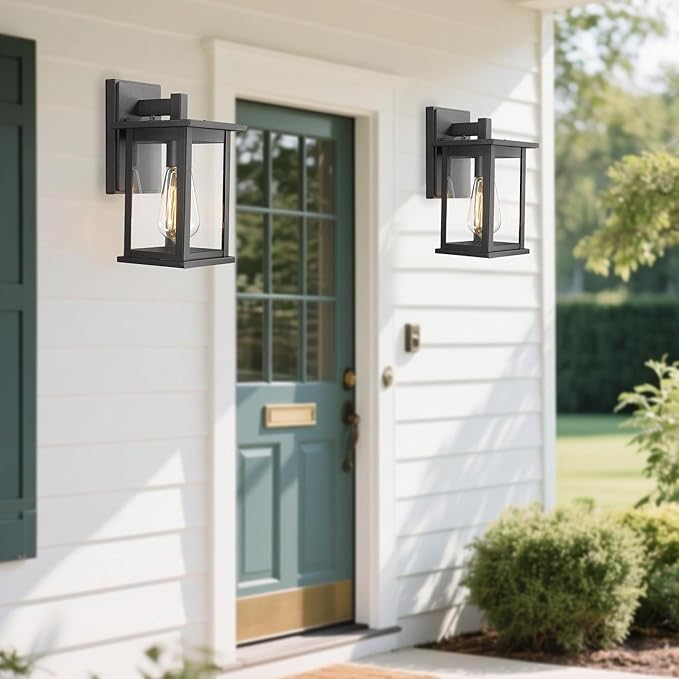 Bestshared Outdoor Wall Lantern Sconce,Outside Wall Lights for House,Porch Lighting Fixture,Anti-Rust Powder Coat Black Lamp Light for Front Porch Corridor Doorway Patio(Black,4 Pack)