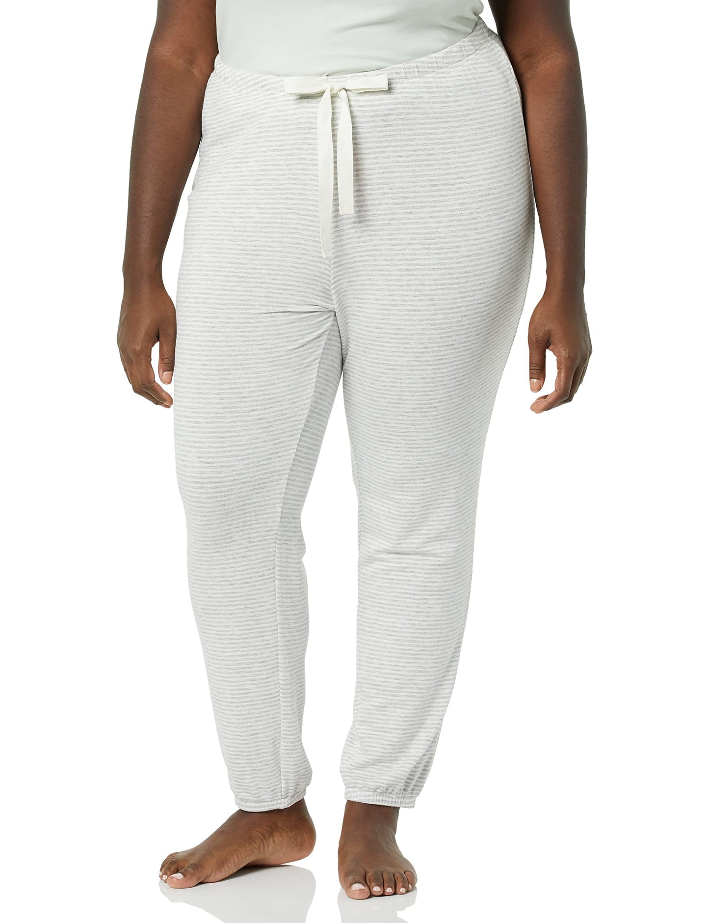 Amazon Essentials Women's Pajama Jogger - Lightweight Lounge Terry, Plus Size, Grey Heather Stripe, Medium