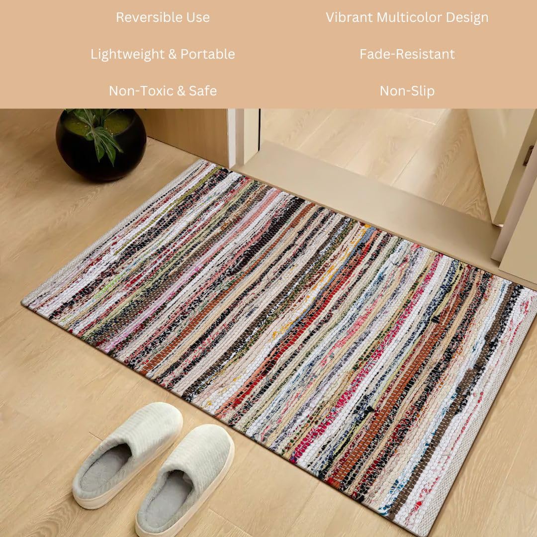 WeWove Hand Woven Chindi Rug Cotton - Boho Rustic Farmhouse Area Accent Throw Rug - Area Floor Carpet for Bedroom Living Room Kitchen Dorm Entryway Hallway - 20x32 inch Area Rug Pastel Multicolor