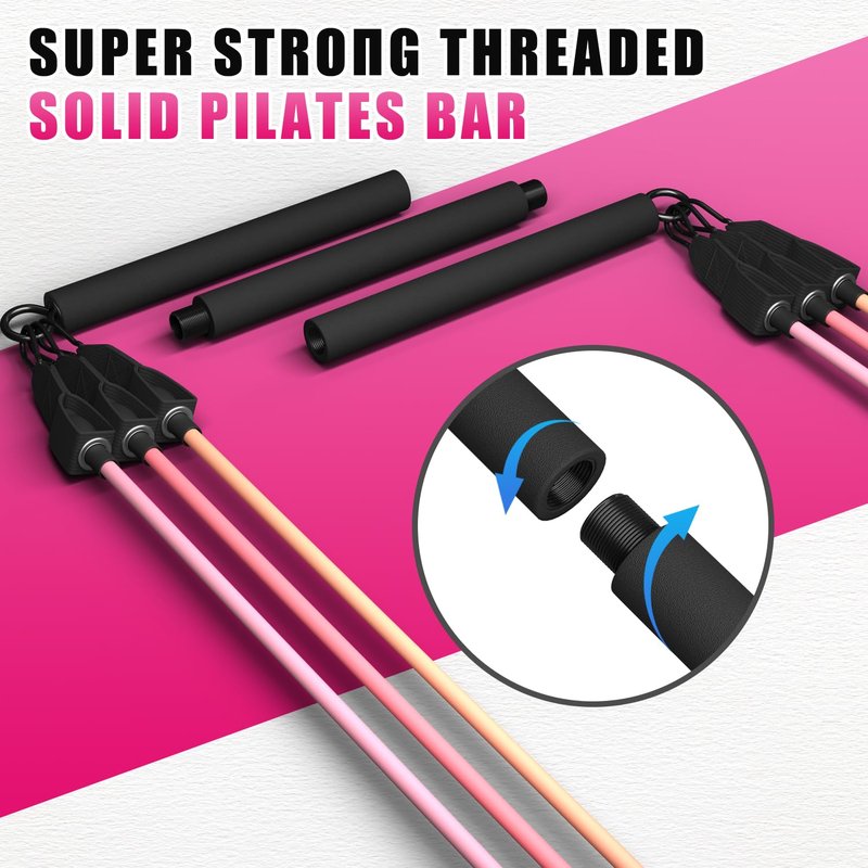 VEICK Pilates Bar Kit with Resistance Bands, Elastic Workout Bands for Men and Women, Set of 5 Resistance Loop Bands for Home Fitness, Stretching, Strength Training, Physical Therap, Purple