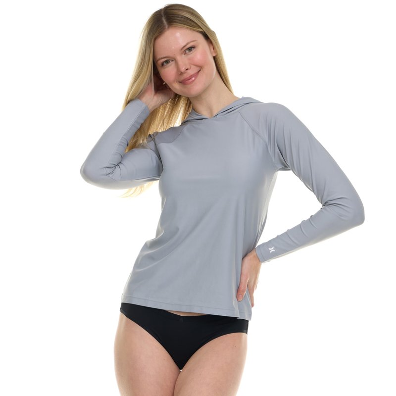 Hurley Rash Guard for Women with Hood, Long Sleeve Hoodie Swim Shirts for Women, Quick Dry UPF 50+ SPF Sun & UV Protection Grey