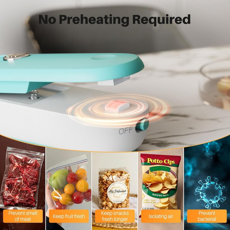 Mini Bag Sealer - 2 in 1 Heat Seal and Cutter for Snacks & Food Storage | Portable Handheld Design