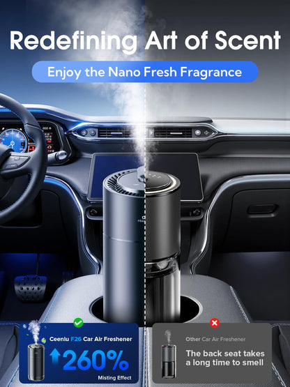 Ceeniu Smart Car Air Fresheners, New Smell Experience By Ultrasonic mist, Auto On/Off, Powerful Built-in Battery, Natural Fragrance, Adjustable Car freshener, Cologne Scent