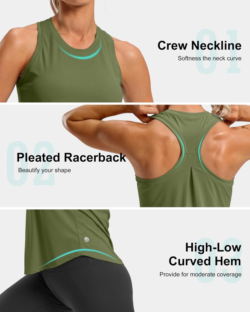 G Gradual Women's Workout Tank Tops Racerback Athletic Yoga Tops Loose Fit Sleeveless Running Gym Sports Shirts for Women(Olive,XL)