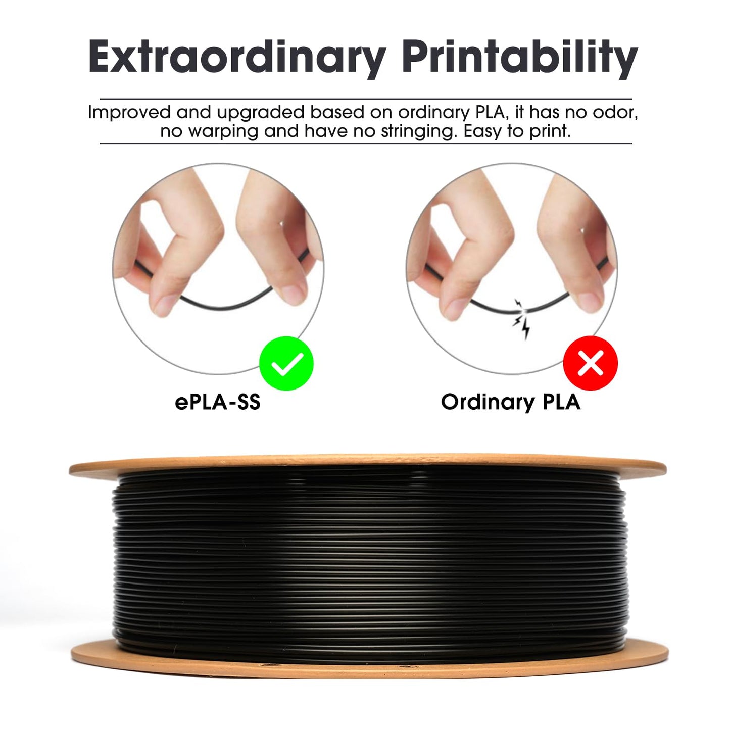 eSUN PLA Filament 1.75mm, PLA Basic Dimensional Accuracy +/- 0.05mm, 1KG Spool (2.2 LBS) Speedy Filament for 3D Printers,Black