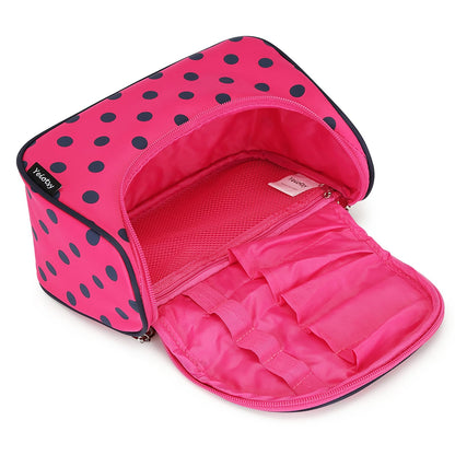 Yeiotsy Travel Cosmetic Bag – Polka Dots Makeup Travel Organizer, Hanging Toiletry Bag for Women (Rose Red)