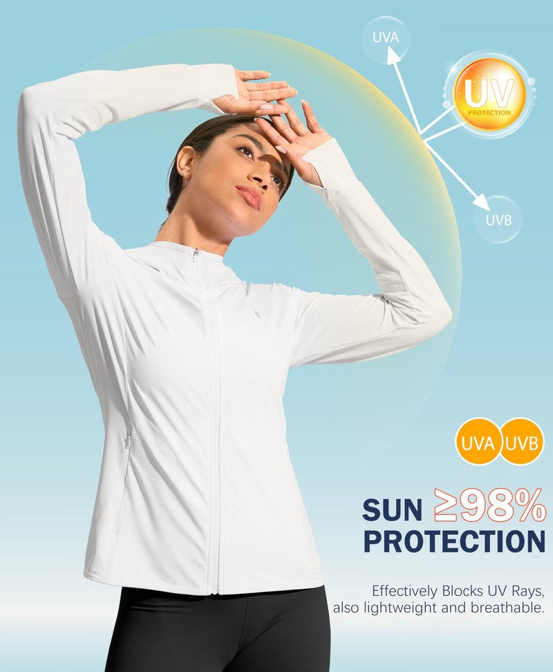 Soothfeel Women's UPF 50+ Sun Protection Hoodie Jacket Lightweight Long Sleeve Sun Shirt for Women with Pocket Hiking Outdoor B-White