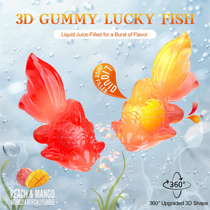 Amos 4D Gummy Lucky Fish Candy, 3D Goldfish-Shaped Gummies with Mango & Peach Juice, 65g per Bag, Gluten-Free Snack