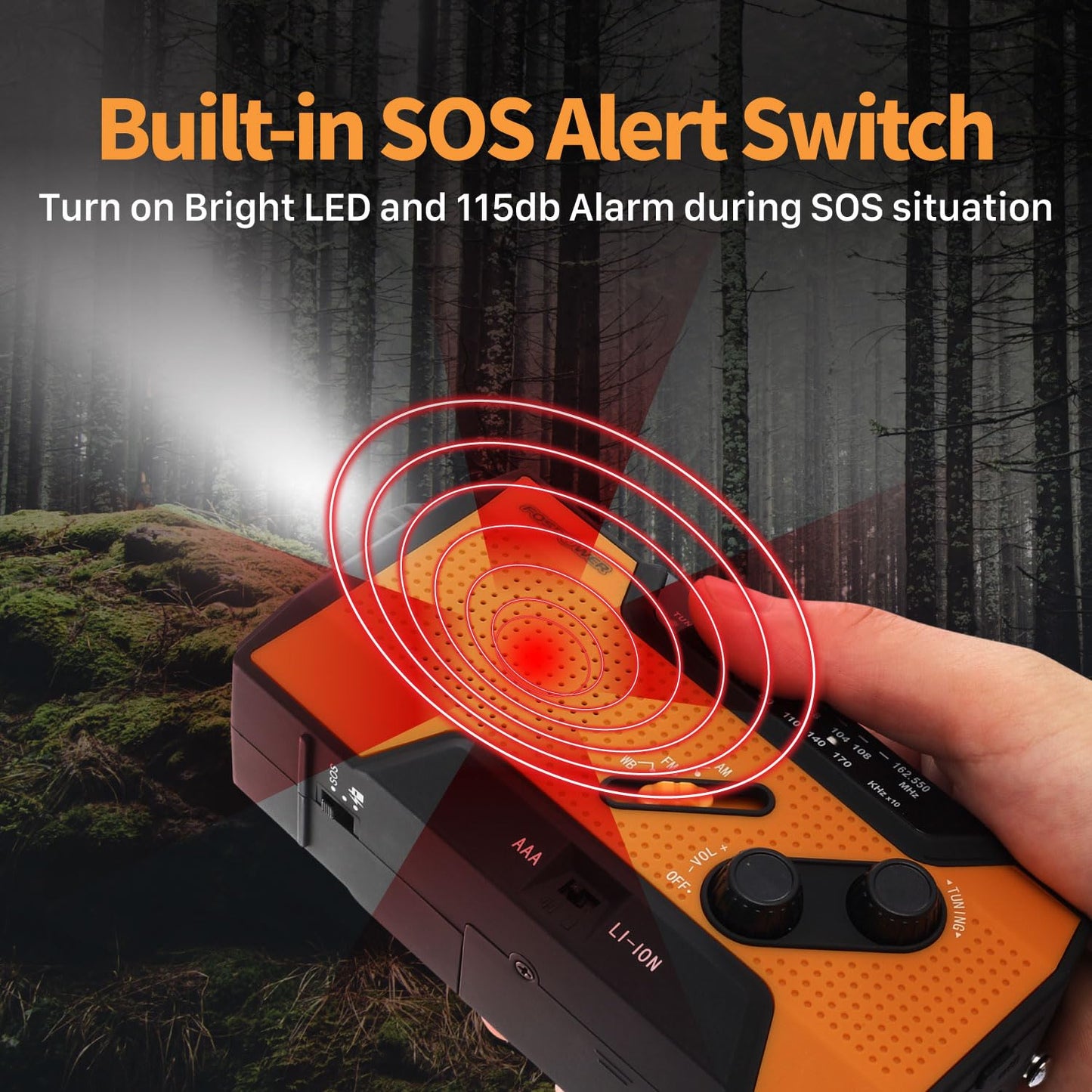 FosPower Emergency Weather Radio (Model A1) NOAA/AM/FM with 7400mWh Portable Power Bank, USB/Solar/Hand Crank Charging, Battery Operated, SOS Alarm & Flashlight for Indoor/Outdoor Emergencies