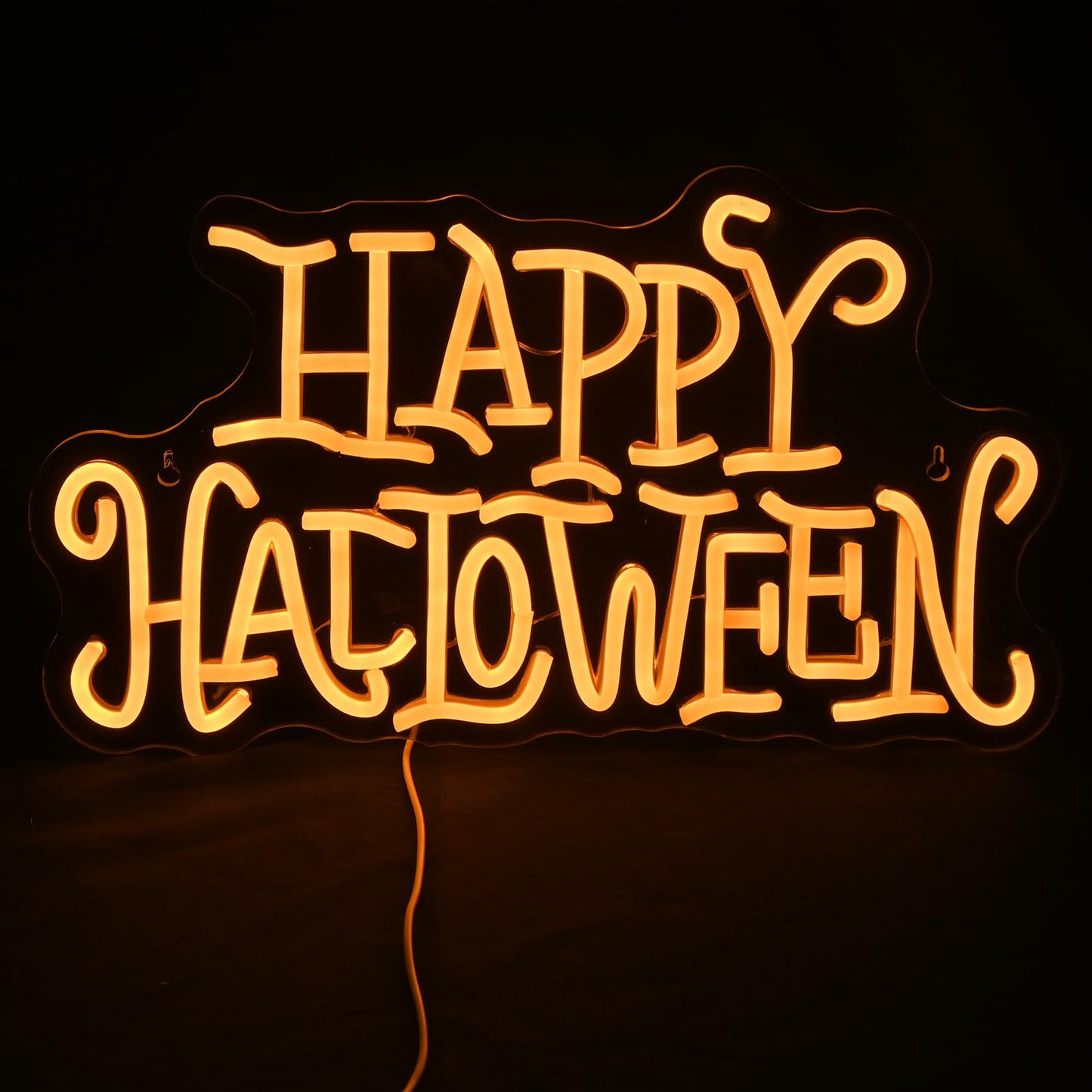 Wanxing Happy Halloween Neon Light Sign Golden Yellow Letter Led Nights for All Hallows' Day Party Wall Decor Art Decorations As a Gift for Children Friends Family 16.5'' * 19.4''
