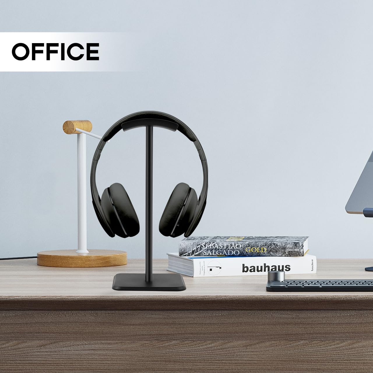 JIKIOU Headphone Stand Gaming Headset Holder Universal Aluminum Metal Headphones Holder Hanger with Aluminum Supporting Bar Flexible Headrest ABS Solid Base for All Headphone 2 Pack (Black)