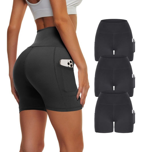Showitty 3 Pack High Waisted Biker Shorts for Women with Pockets, Tummy Control Yoga Workout Running Gym