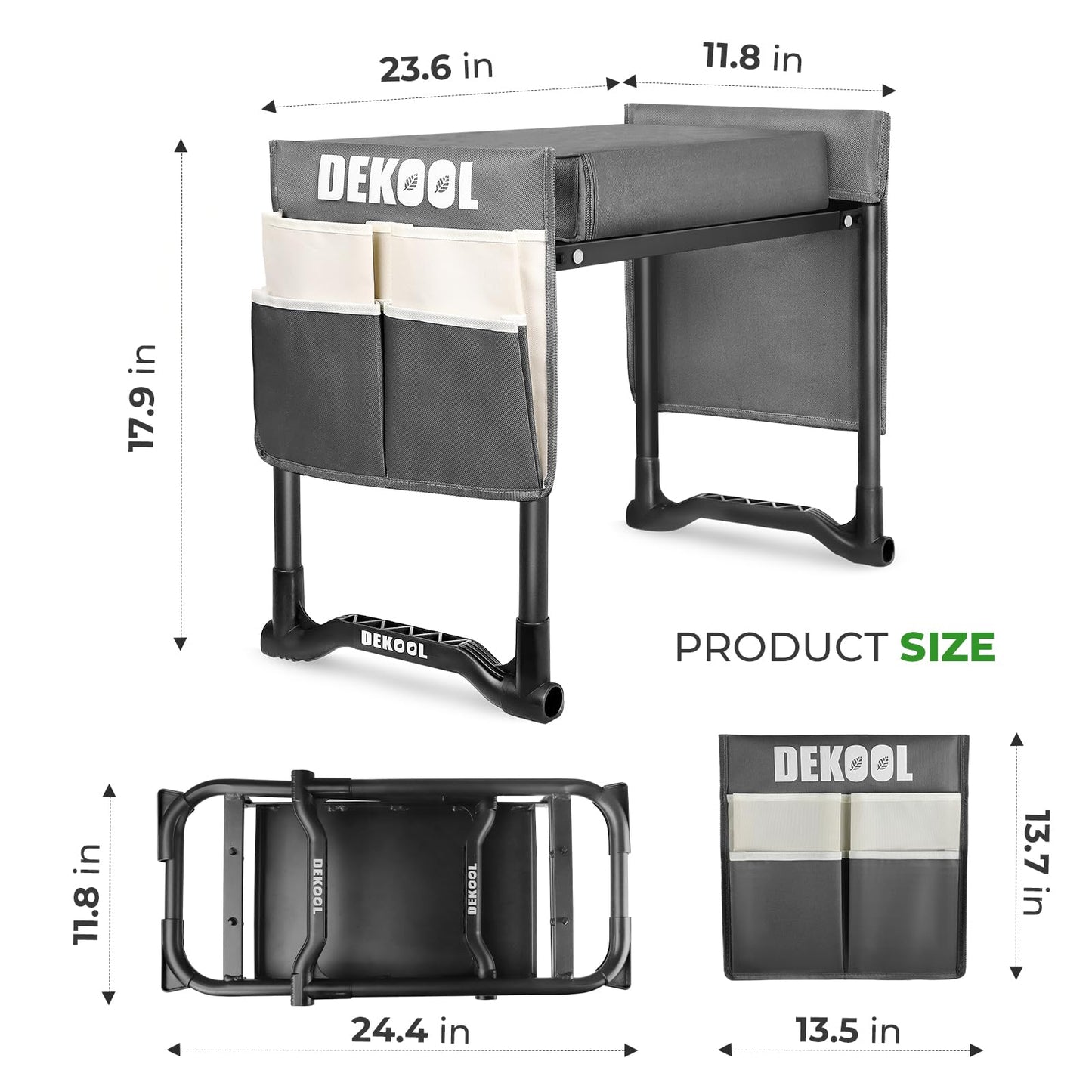 Dekool Garden Kneeler and Seat with Upgraded Wide & 3" Thick Kneeling Pad, Heavy Duty Garden Stool with 2 Large Tool Bags, Portable Bench for Planting, Weeding, Gardening Gifts for Women, Men, Seniors