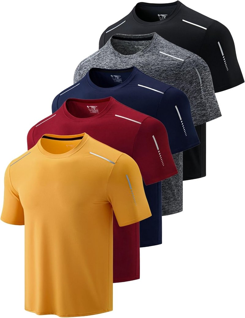 Men's Active Quick Dry Crew Neck T-Shirts - 5 Pack Athletic Workout Tees | Short Sleeve, Lightweight & Breathable