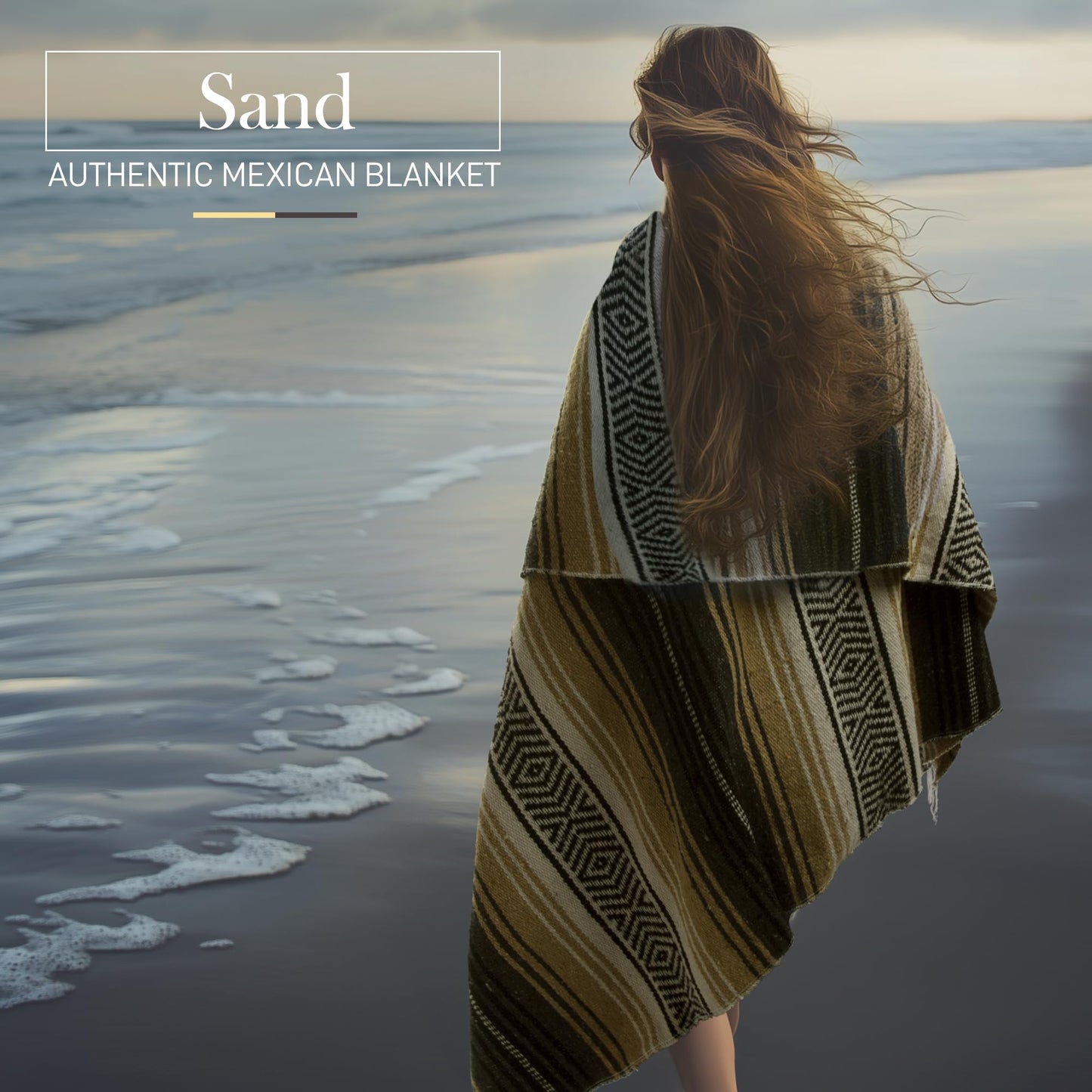 Authentic Large Handwoven Mexican Blanket - Soft Yoga Blankets - Durable Serape - Lightweight Falsa Blanket, Beach, Camping, Picnic, Equestrian Saddle, Outdoor Blankets 70"x50" - Sand