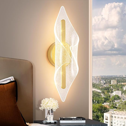 Modern Gold Wall sconces 17.3In LED Wall Lamp with Remote Control Dimmable Acrylic Sconces Wall Lighting for Living Room Hallway Bathroom Bedroom Stairs