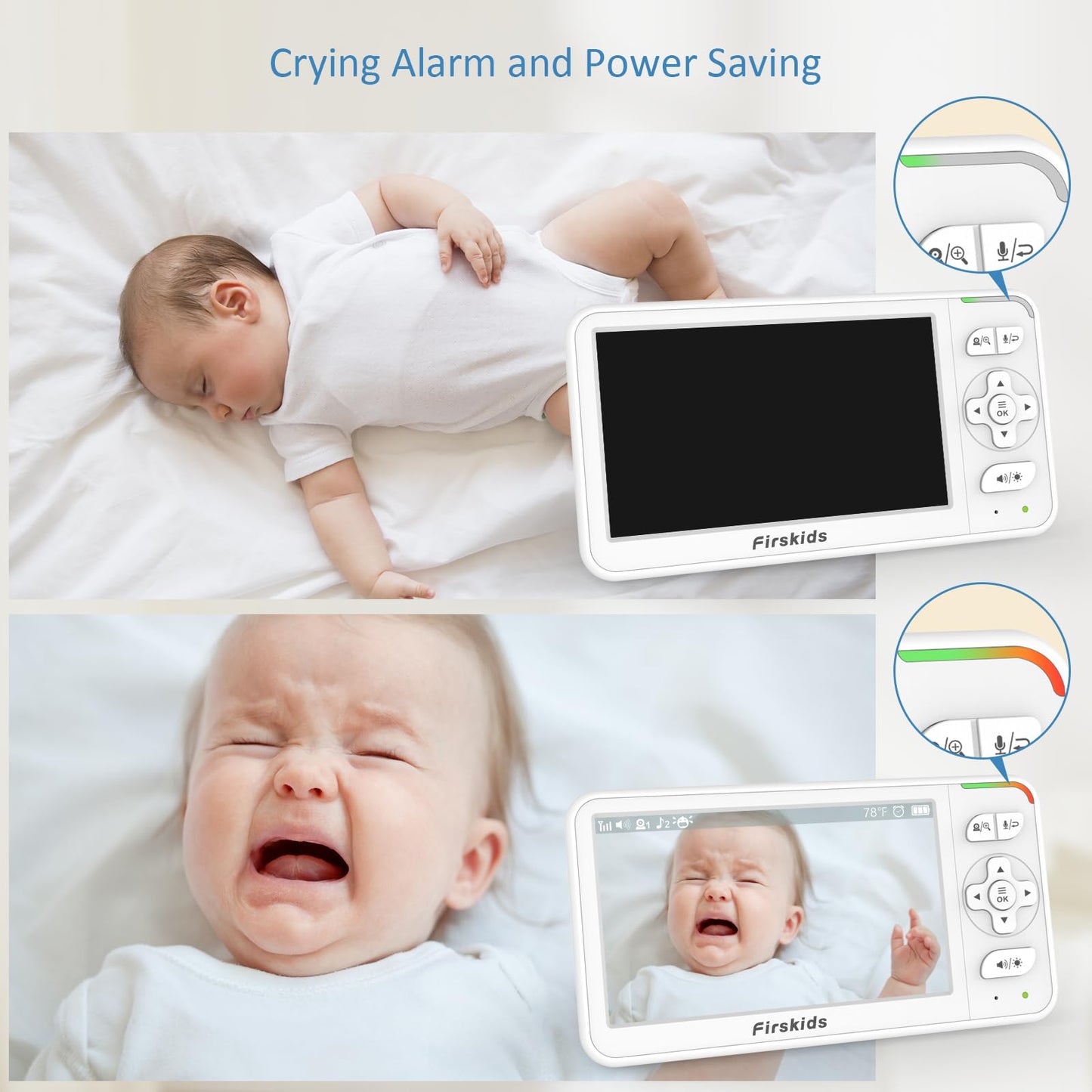 Firskids Baby Monitor, 5” Video Baby Monitor with Camera and Audio no WiFi, Pan Tilt Zoom Camera,32-Hour Battery, 2 Way Talk Temp Sensor Auto Night Vision, Suitable for Monitor Baby and Elderly