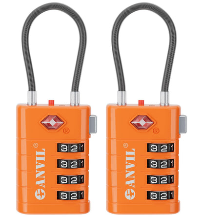 ANVIL 4 Digit Luggage Locks, TSA Locks for Luggage, Advanced TSA008 core, Alert Indicator for Your Travel Lock, Suitcase Lock. (2, Orange)