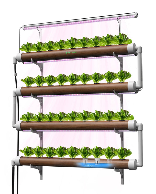DPROOTS NFT Hydroponics Growing System，36 Pods Wall-Mounted Indoor Garden，Full Spectrum Grow Lights and Powerful Water Recycling System，Opaque PVC-U Hydroponic Pipes，Suitable for Leafy Greens