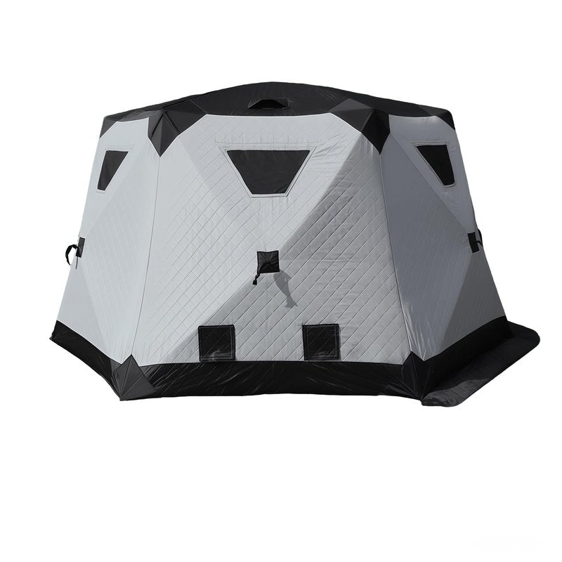Quick-Opening ice Fishing Tent, 420D Hexagonal Insulated Tent, Accommodates 6-8 People; Portable ICES Grey ice Fishing hut with Stove and Chimney Floor, Ideal for ice Fishing and Winter Camping