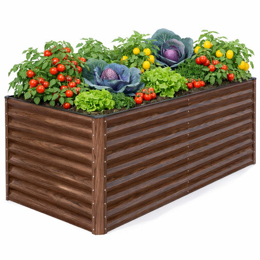 SnugNiture 36" Tall Raised Garden Bed, Easy Gardening at Waist Height, 8x4x3ft Large Galvanized Metal Outdoor Planter Box for Vegetables Flowers, Brown