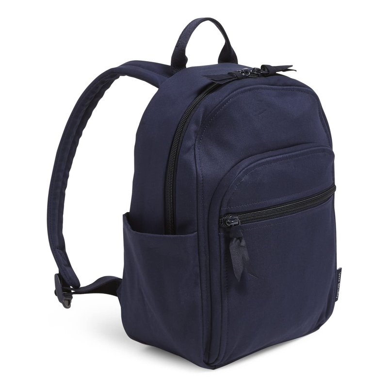 Vera Bradley Women's Cotton Small Backpack, Classic Navy - Recycled Cotton, One Size