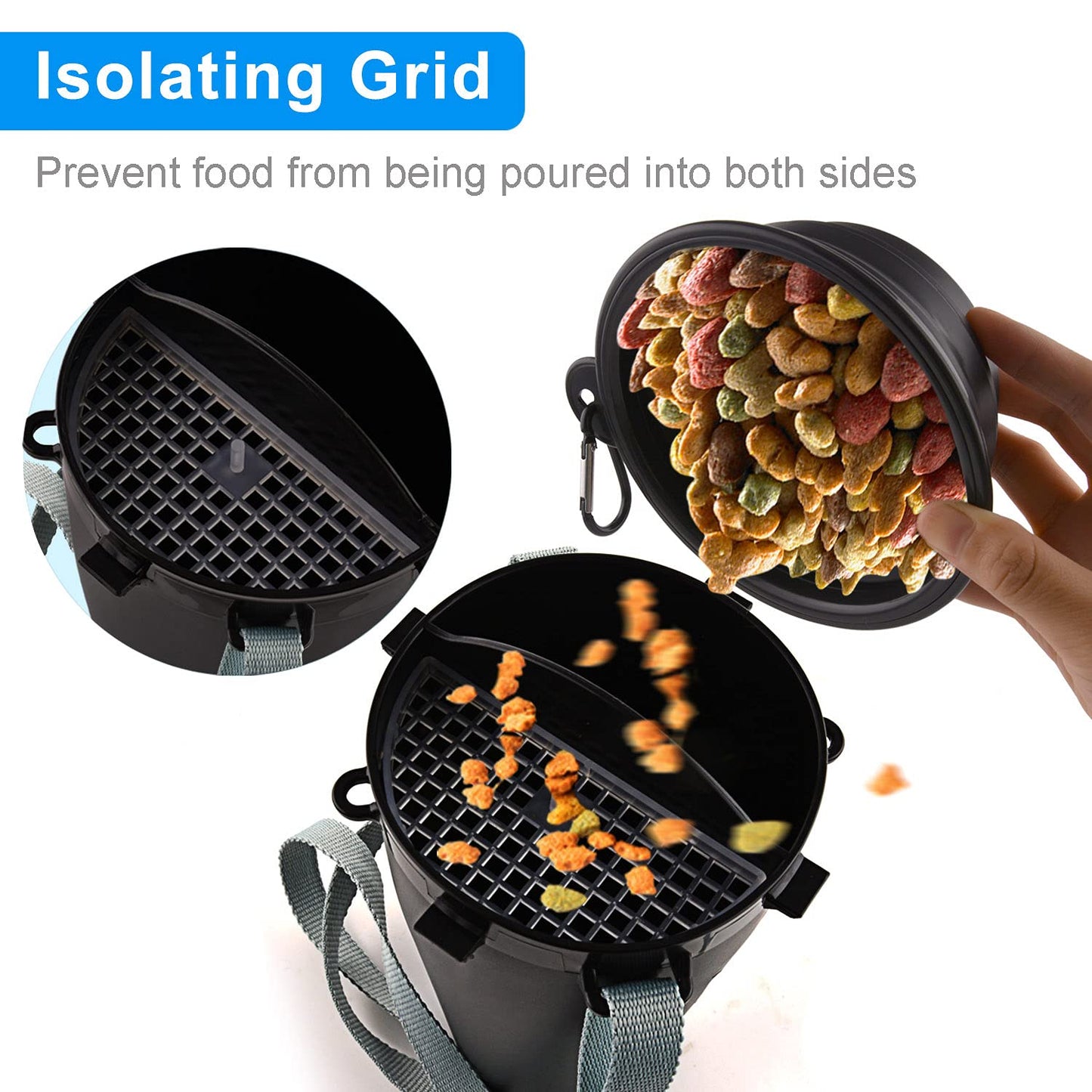 Dog Travel Water Bottle Collapsible Bowls, 2 in 1 Pet Food Container with Collapse Bowls, Outdoor Portable Water Bowls for Walking, Traveling, Camping and Hiking (Black)