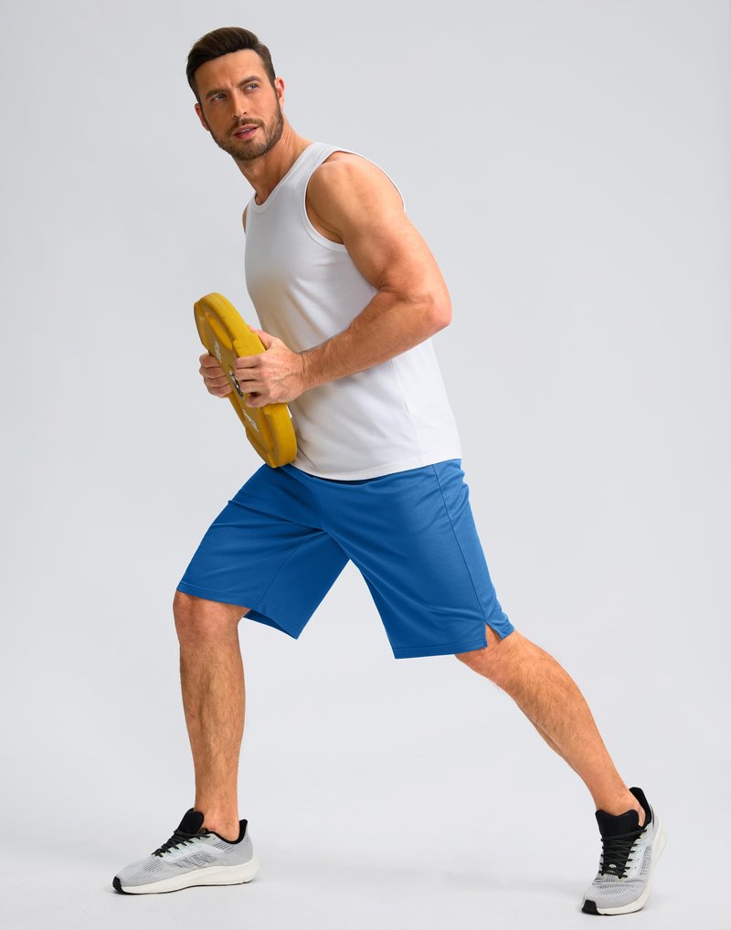 G Gradual Men's Athletic Shorts with Pockets 9" / 11" Long Basketball Shorts Lightweight Quick Dry Gym Workout Shorts for Men(Blue,L)