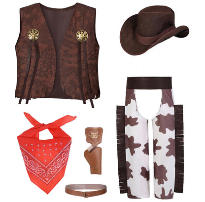 Cowboy Costume for Boys 5pcs Set Kids Dress Up Birthday Halloween Party Cosplay 6-7 Years