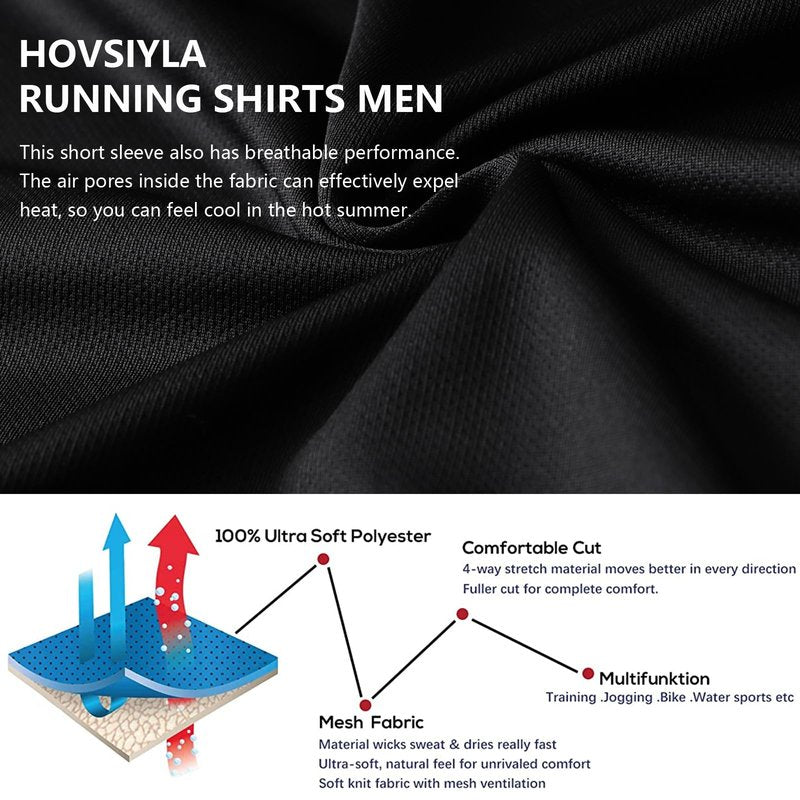 HovSiyla 5 Pack Running Shirts Men Sport Tops Dry Fit Gym Wicking Athletic T Shirts Breathable Cool Workout Shirts Black S