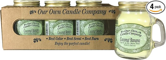 Coconut Banana Scented Mini Mason Jar Candle by Our Own Candle Company, 3.5 Ounce (4 Pack)