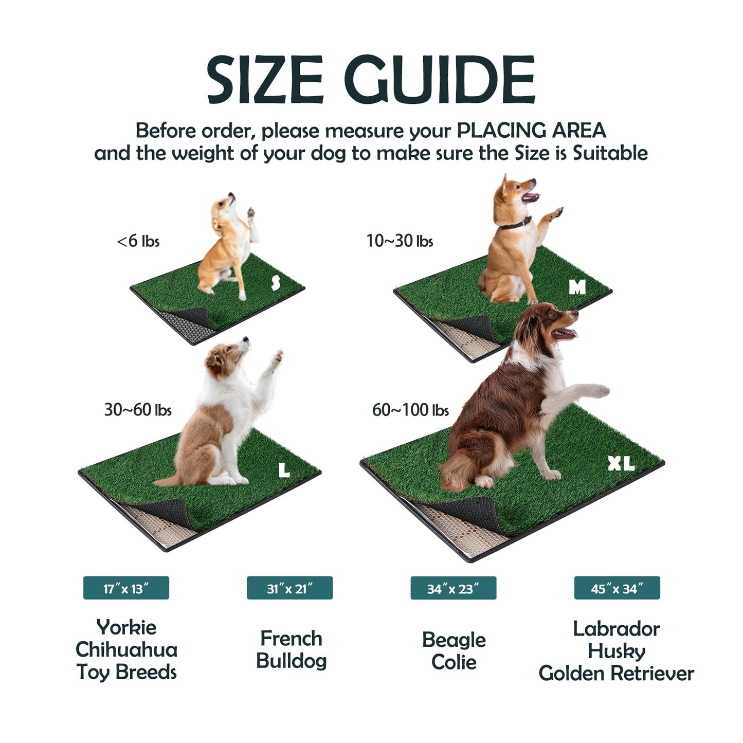 MEEXPAWS Artificial Grass For Dog Litter Tray | Extra Small 44×34cm | 2×Fake Grass For Dogs Replacement| Rapid Drainage | 2 Training Pads | Indoor Dog Potty Litter Box
