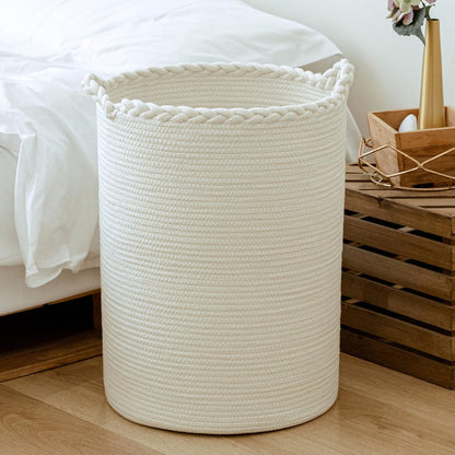 Homlikelan 72L Woven Laundry Hamper,Cotton Tall Wicker Laundry Basket for Blankets,Clothes,Pillows,Toys,Shoes Large Laundry Bin White