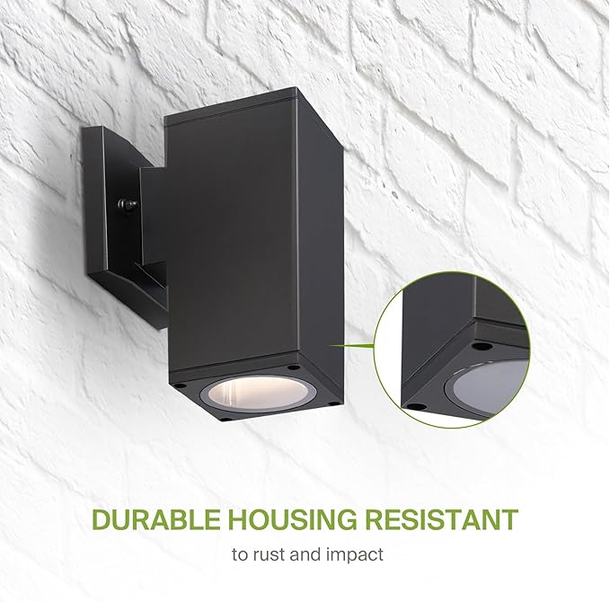 ASD 1 Light Square Outdoor Wall Light Fixture | 60W E26 Socket 120V ETL Cylinder Up Down Lights | LED/CFL/Incandescent Bulb Exterior Wall Sconce | Front Door, Porch, Patio Lighting | Bronze
