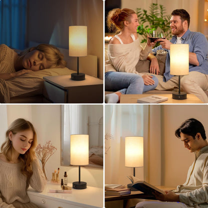 STANBOW Bedside Lamps, Touch Lamp Bedside with USB A+C Charging Ports, 3-Way Dimmable LED, Table Lamp for Living Room Bedroom Gift with Beige Shade-Black Base (LED Bulb Included)