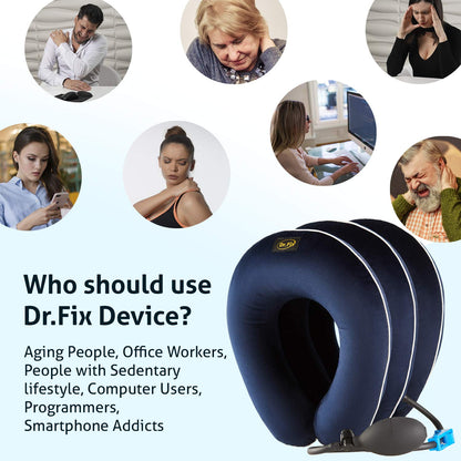 Dr Fix Cervical Neck Traction Device for Instant Neck Pain Relief at Home | Elastic Band (Dark Blue, 12-17)