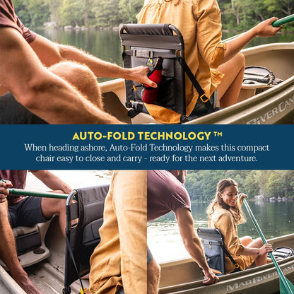 GCI Outdoor SitBacker Canoe Seat | Portable, Folding Chair with Adjustable Back Support — Black