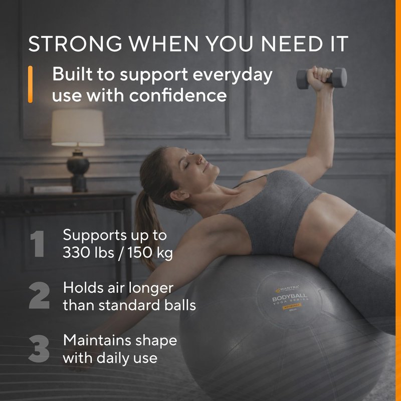 MANTRA SPORTS Exercise Ball – 55cm Birthing Ball Pregnancy Ball, Yoga Ball, Gym Ball Physio Ball - Anti-Burst Slow-Deflate, Non-Slip | Pump, Plugs and Measuring Tape Included – Cloudy Grey