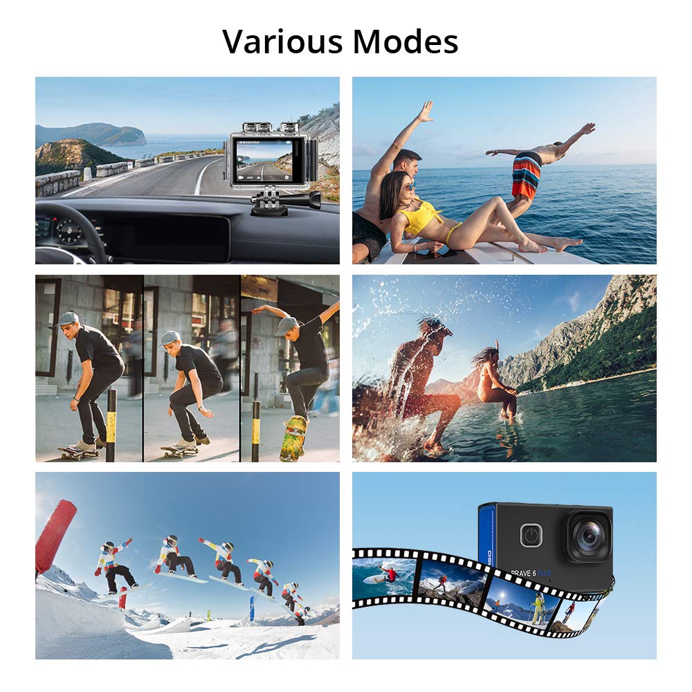 AKASO Brave 6 Plus Native 4K30FPS 20MP WiFi Action Camera with Touch Screen EIS 4X Zoom Voice Control Remote Control 131 Feet Underwater Camera with 2X 1350mAh Batteries and Helmet Accessories Kit