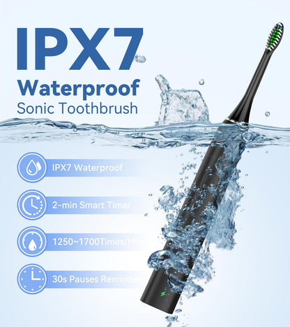 Water Flosser & Ultrasonic Electric Toothbrush Combo, 600ML Water Dental Flosser with 7 Jet Tips, 10 Adjustable Water Pressure, 5 Toothbrush Heads for Home Use, Gums, Braces (Black)