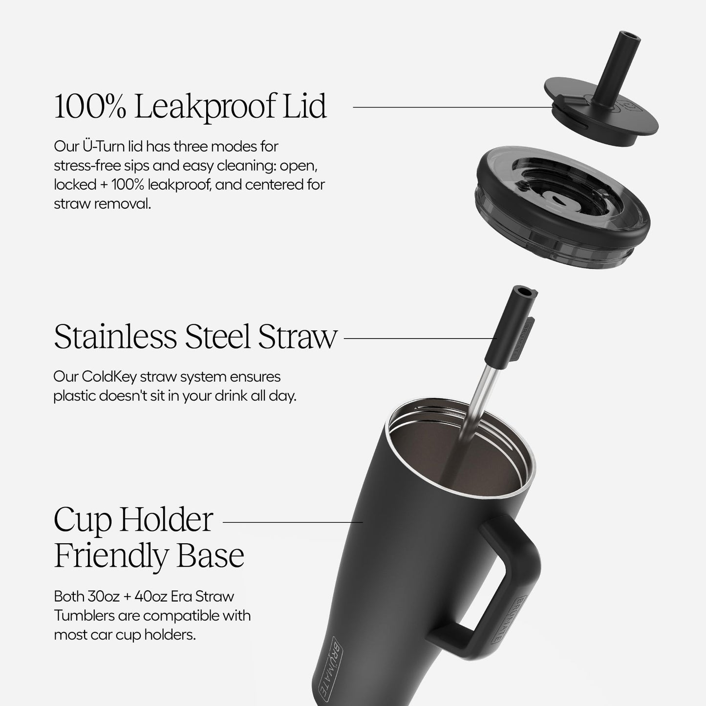 BrüMate Era 30 oz Tumbler with Handle & Straw | 100% Leakproof Insulated Water Bottle Tumbler with Lid & Flexible SoftSip Straw | Made of Stainless Steel | Cup Holder Friendly | 30oz (Onyx Leopard)