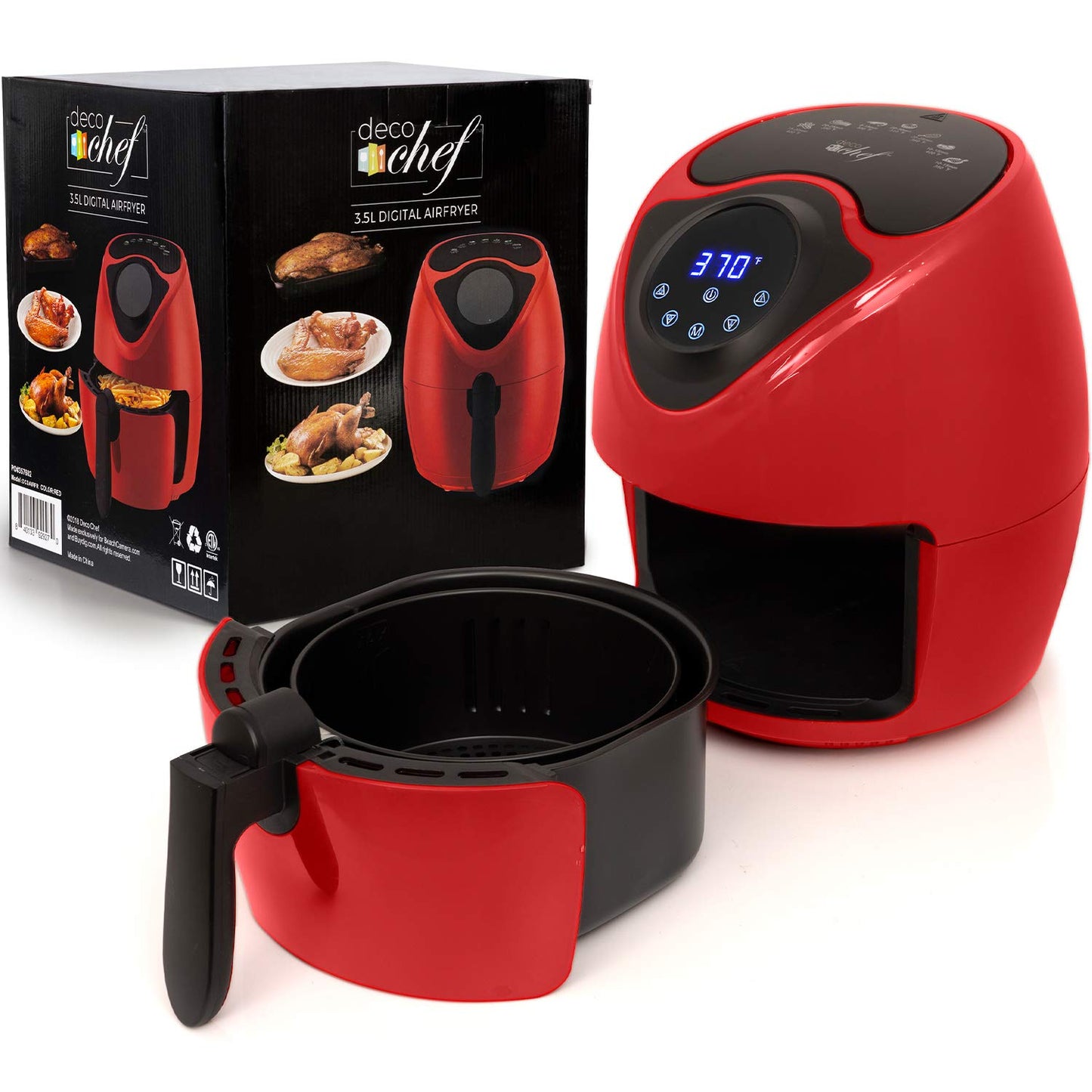 Deco Chef 5.8QT (19.3 Cup) Digital Electric Air Fryer with Accessories and Cookbook- Air Frying, Roasting, Baking, Crisping, and Reheating for Healthier and Faster Cooking (Black)
