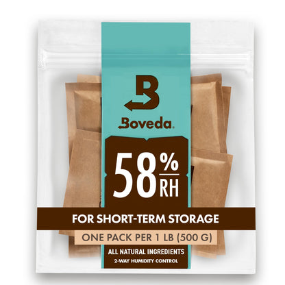 Boveda 58% Two-Way Humidity Control Packs For Storing 1 lb – Size 67 – 4 Pack – Moisture Absorbers for Storage Containers – Humidifier Packs – Hydration Packets in Resealable Bag