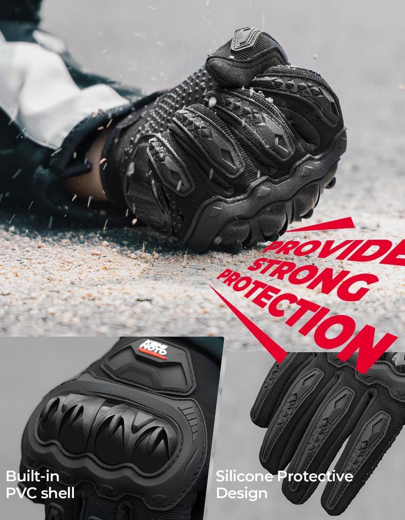 KEMIMOTO Motorcycle Gloves for Men/Women, Touchscreen Dirt Bike Gloves with Shell, Anti-Slip for Motorbike, Riding, Racing, Cycling, Dirt Bike, ATV, UTV, Motocross, BMX, Hiking (Black-L)