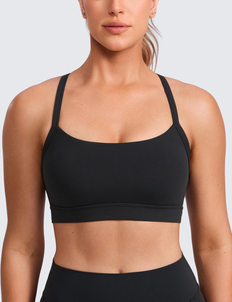 CRZ YOGA Butterlift Cut-Out Cross Back Sports Bras for Women - Medium Impact Adjustable Thin Straps Pilates Padded Gym Tops Black XX-Small