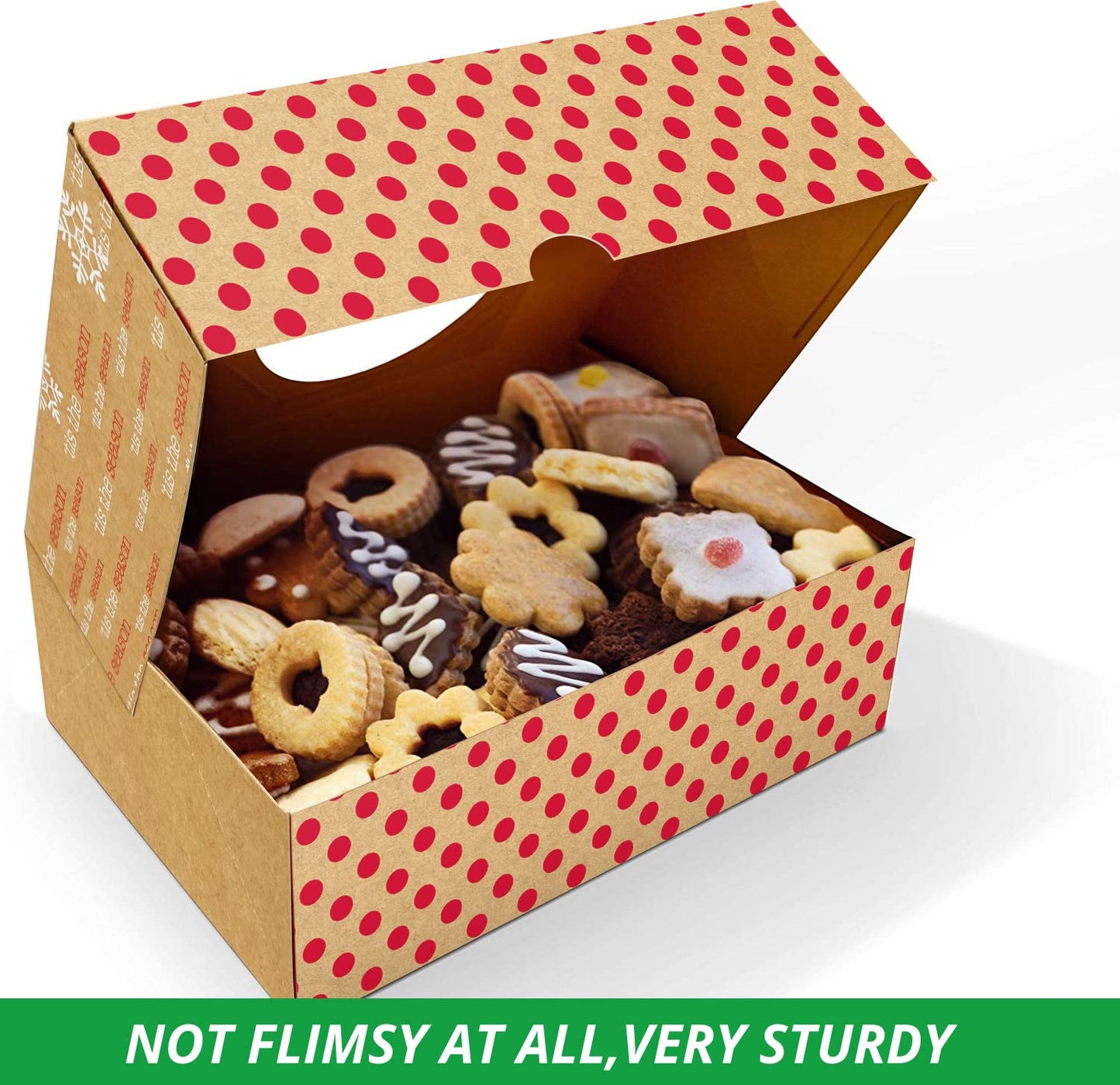 Party Funny 12 Christmas Cookie Boxes -Large Holiday Bakery Food Container for Gift Giving with 80 Count Christmas Foil Gift Stickers
