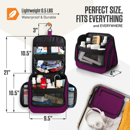 VENTURE 4TH Hanging Travel Toiletry Bag for Women & Men - Travel Organizer with Expandable Compartments & Removable Clear Pouch for Toiletries, Purple, Plain