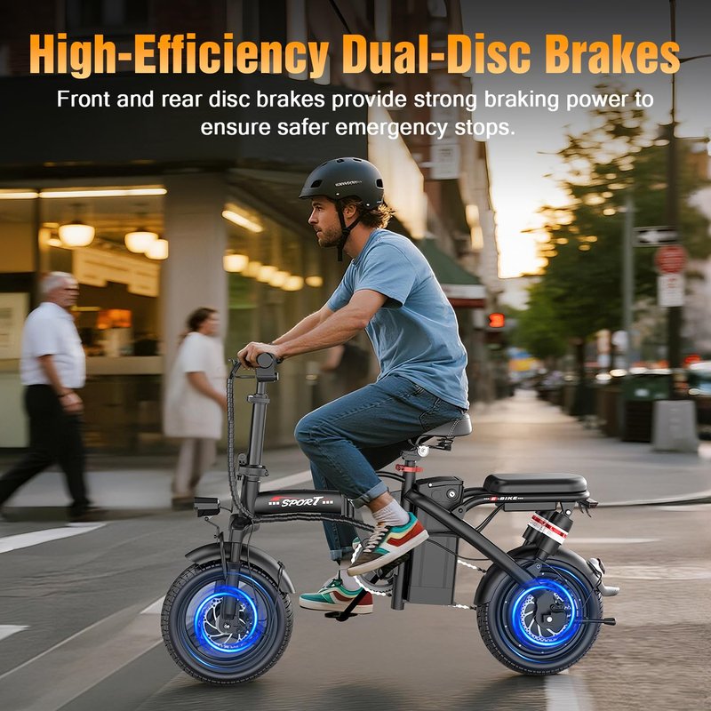 GWEIT Electric Bike for Adults Teens, 800/1200W Peak Folding Ebike, 22/25MPH & 30/45 Miles Range, 14" Commuting Ebike with Dual Suspension & Dual Brake, 3-Speed Modes, Portable Electric Mini Bike