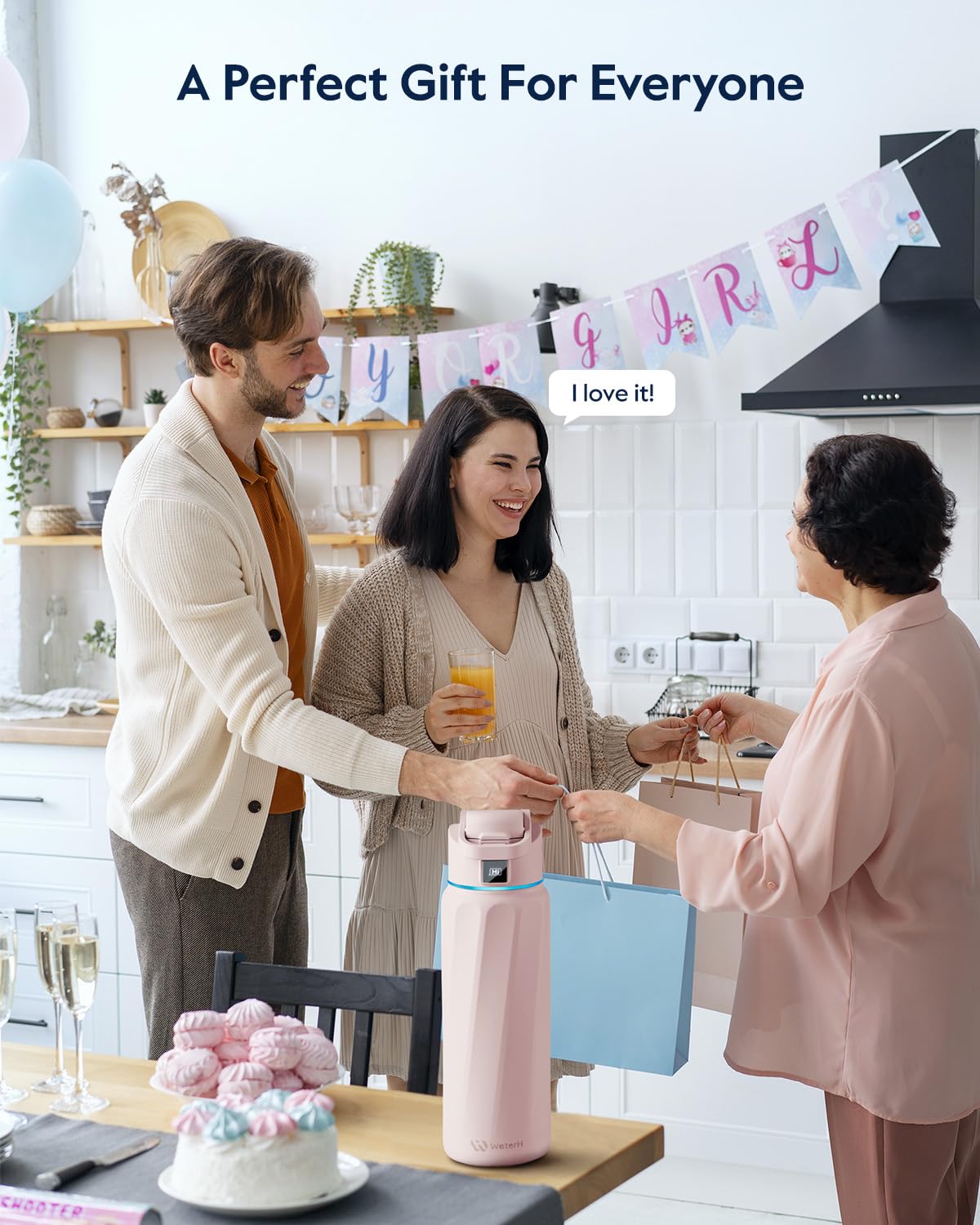 BOOST Smart Water Bottle with Reminder & Tracker, Double Wall Vacuum Insulated Bottles Stainless Steel, 32oz BPA-Free Wide Mouth for Gym, Office, School - Ideal Gift, Pink