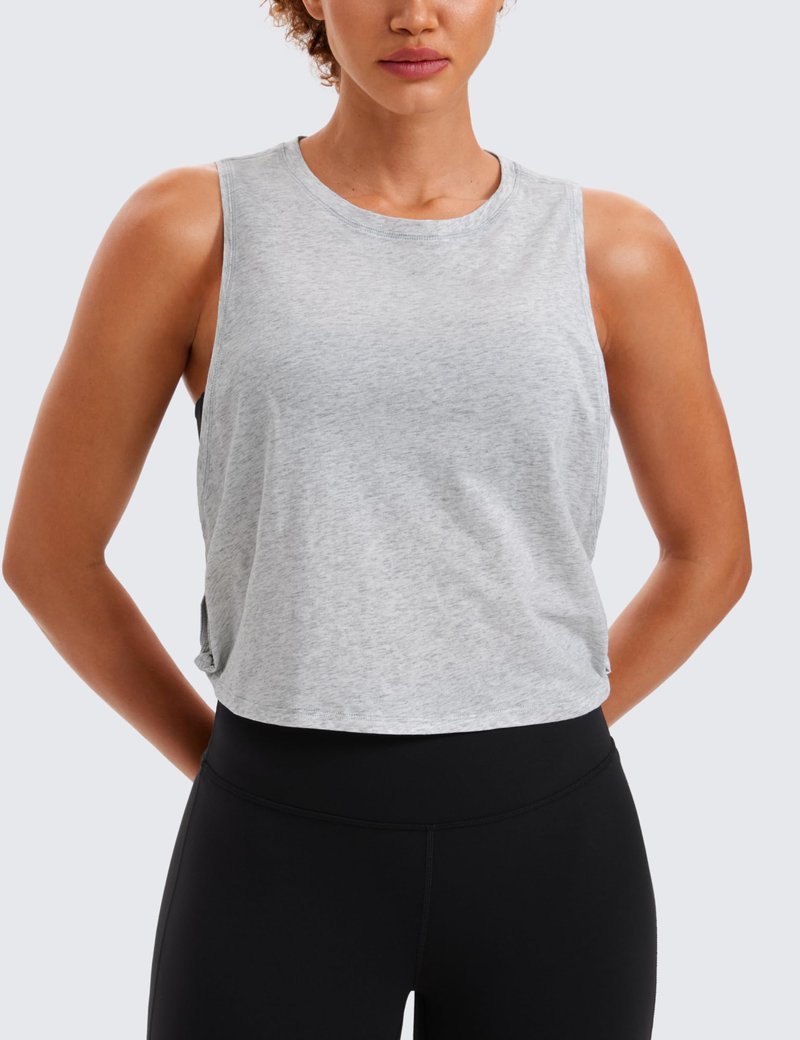CRZ YOGA Pima Cotton Large Armhole Tank Tops for Women - Workout Sport Athletic Yoga Running Gym Loose Crop Sleeveless Shirts Light Grey Heather X-Small